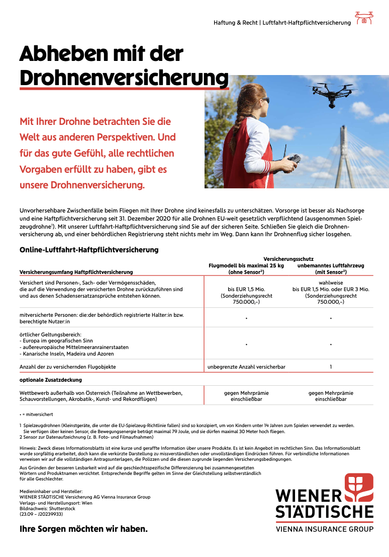 Flugblatt Drohnenversicherung